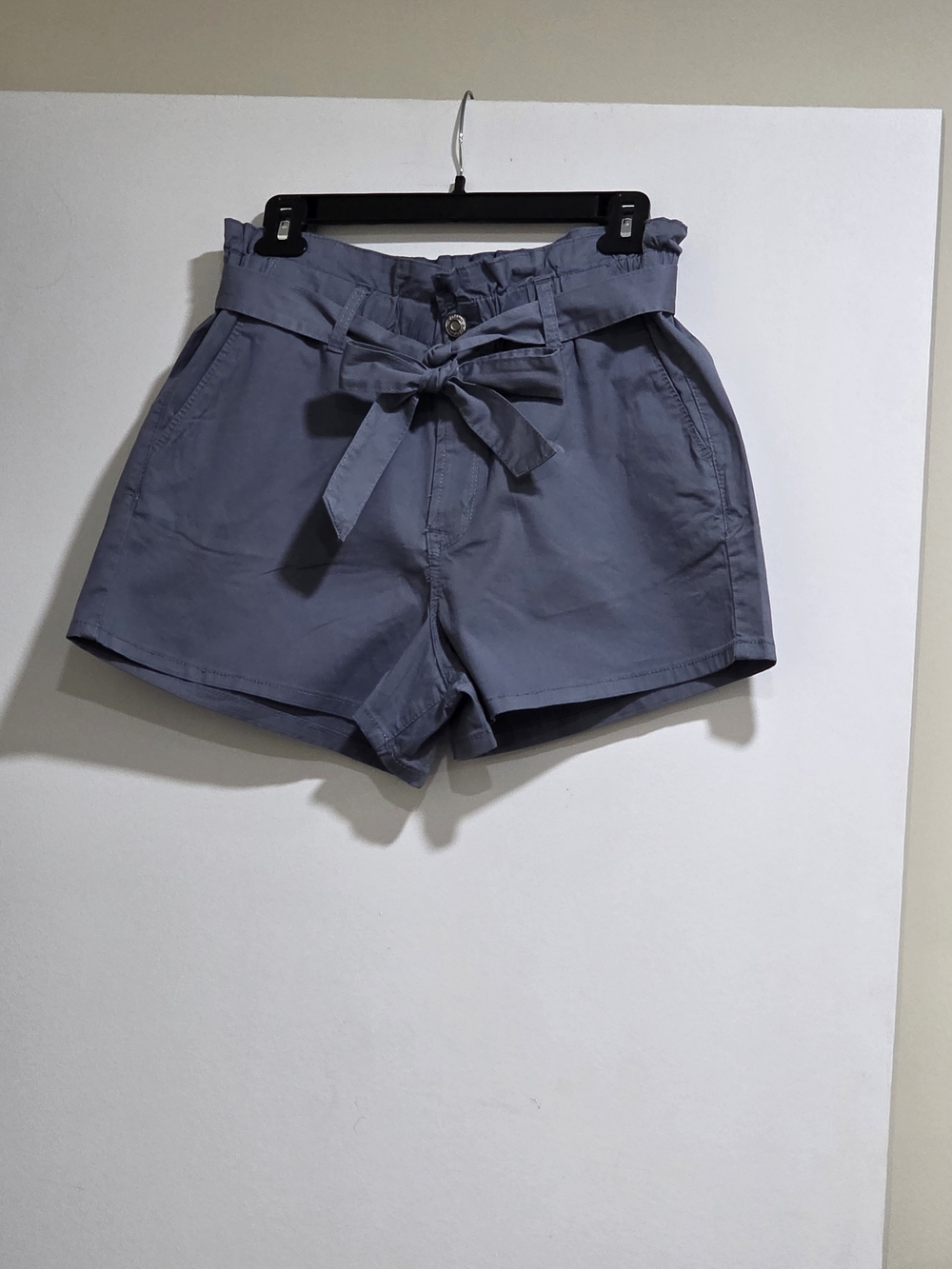 Kensie High-Waist Tie-Belt Paperbag Shorts — Slate Blue